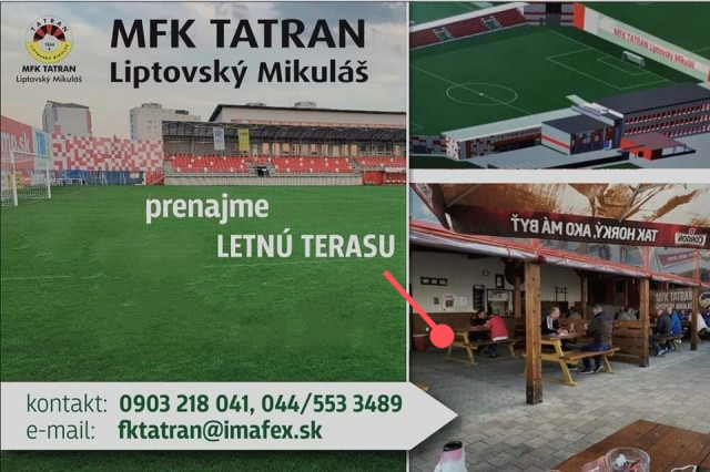 Letná terasa pri štadióne MFK Tatran na prenájom