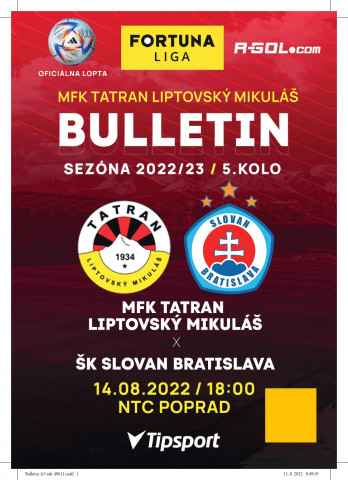 Bulletin zo zápasu 5. kola proti ŠK Slovan Bratislava